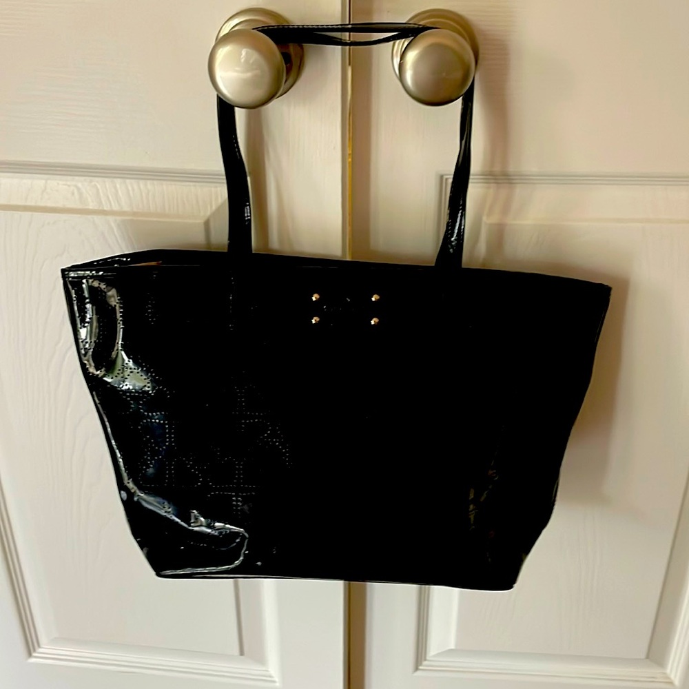 Kate Spade-Large Black Patent Heart Tote
